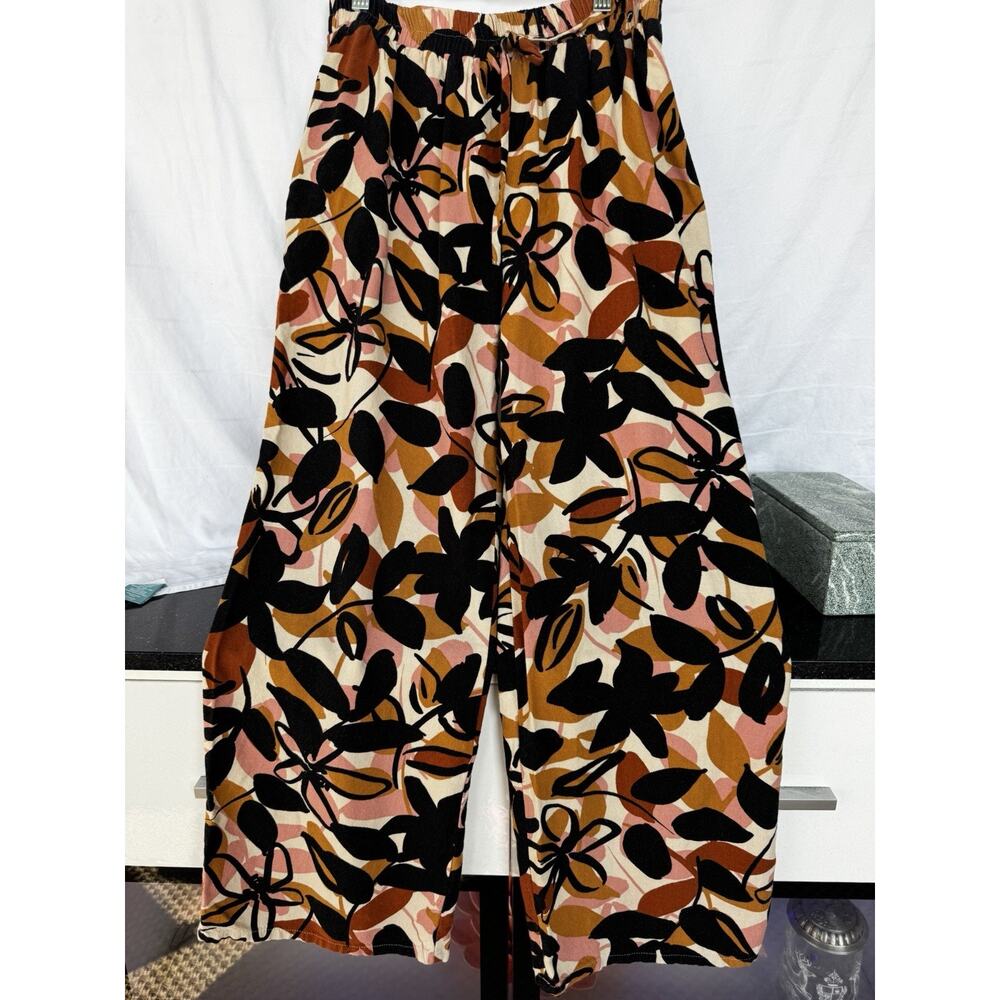 Tullea‎ Linen Rayon Blend Women's Pants Floral Boho resort Sz M